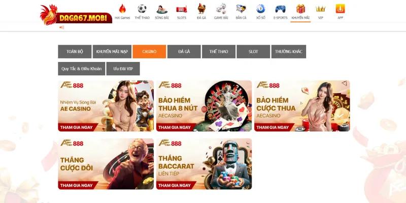 Top khuyến mãi nổi bật tại Casino DAGA67